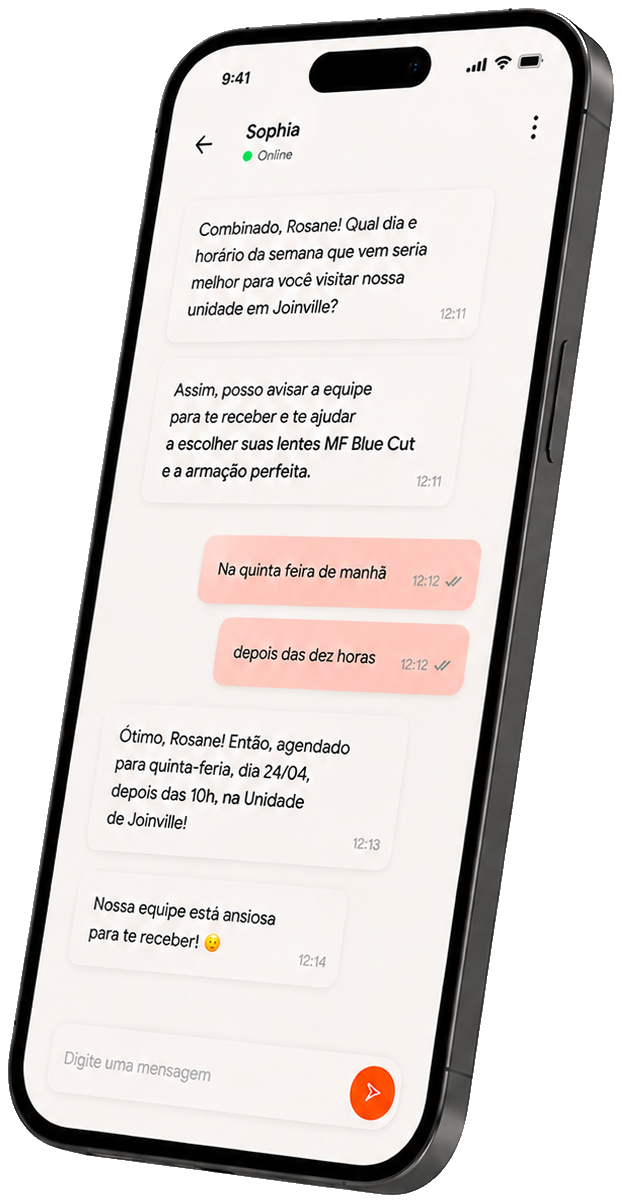 Mockup de conversa com agente SDR IA